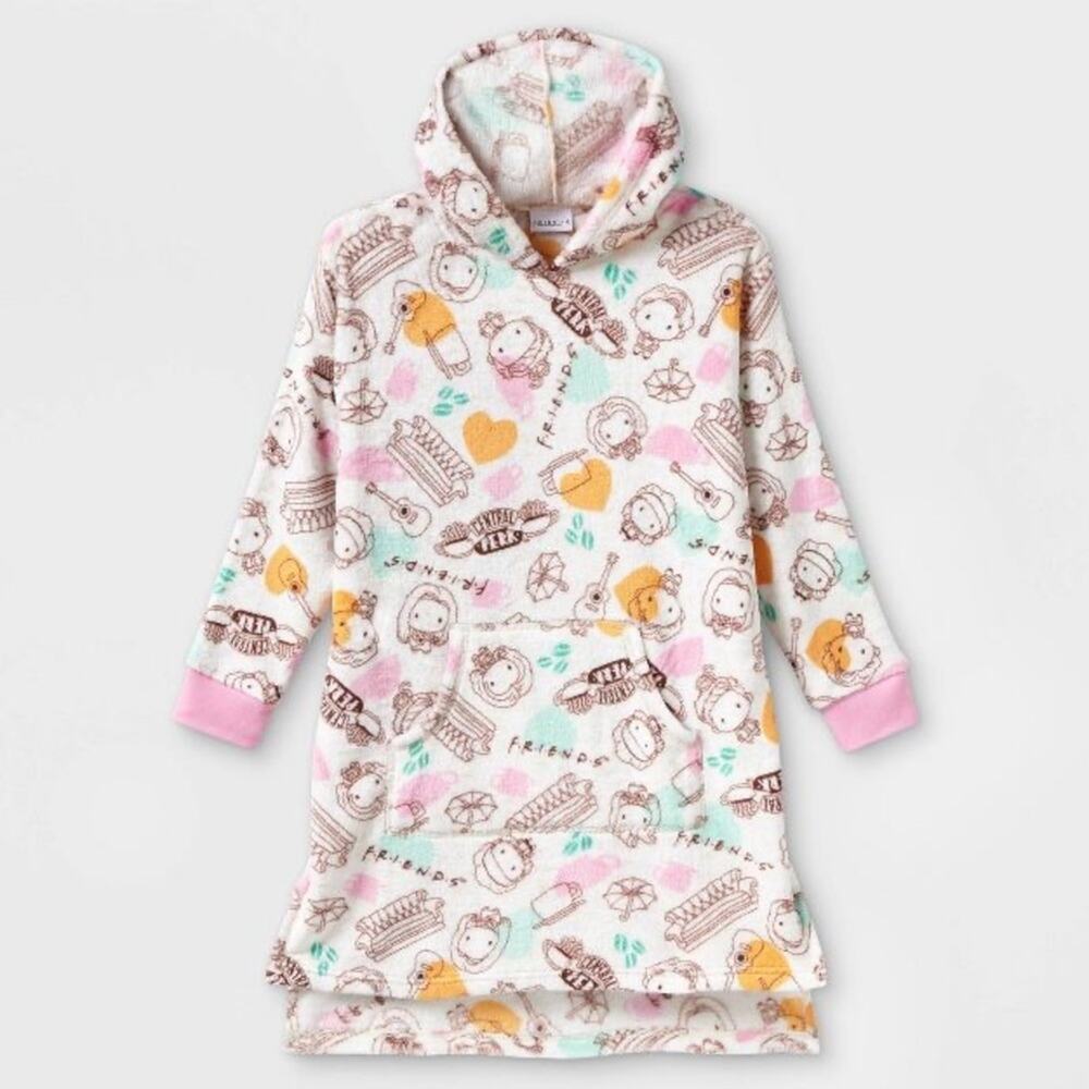 Friends Matthew Perry Fuzzy Oversized Sleep Shirt Robe Pocket Hood NWT SZ 12 L